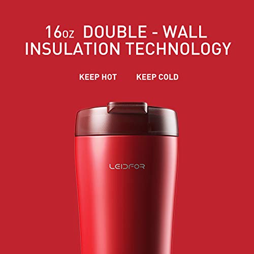 LEIDFOR Coffee Thermos with Cup Lid, Double Wall Vacuum Insulated Coffee  Travel Mug, Stainless Steel Leak Proof Thermal Bottle Keep Hot and Cold