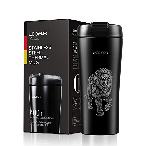 LEIDFOR Coffee Travel Mug, Tumbler with Leak Proof Lid, Double Wall Vacuum Insulated Stainless Steel Travel Tumbler, Keep Hot Cold 16 ounce
