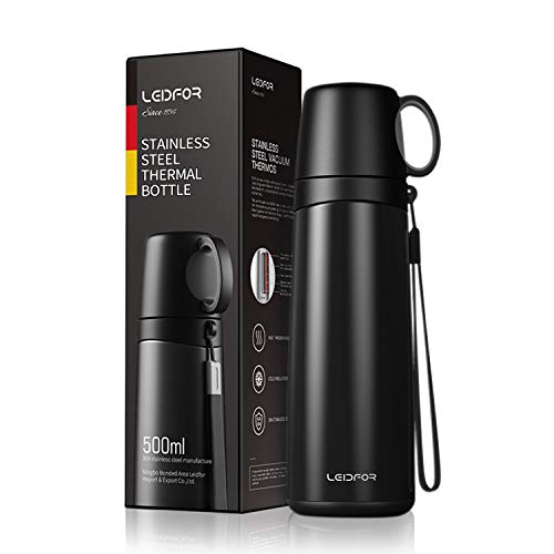 Leidfor Coffee Travel Mug Vacuum Insulated Thermal Water Bottle Build-in Lid Cup Stainless Steel Leakproof 17Ounce
