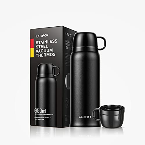 LEIDFOR Coffee Thermos with Cup Lid, Double Wall Vacuum Insulated Coffee Travel Mug, Stainless Steel Leak Proof Thermal Bottle Keep Hot and Cold