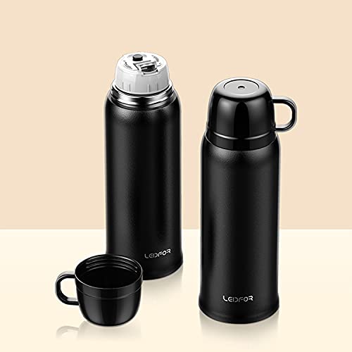 LEIDFOR Coffee Thermos with Cup Lid, Double Wall Vacuum Insulated Coffee Travel Mug, Stainless Steel Leak Proof Thermal Bottle Keep Hot and Cold