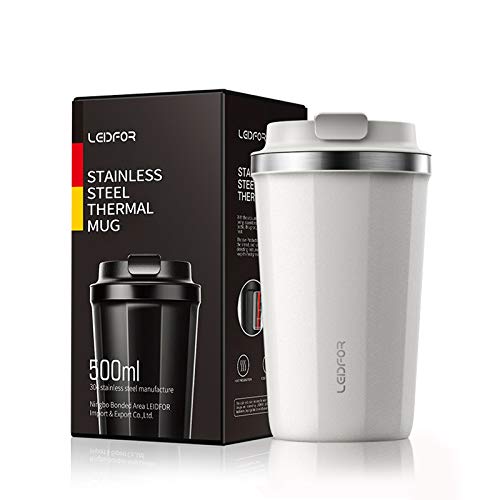 LEIDFOR Coffee Travel Mug with Screw Lid, Vacuum Insulated Tumbler Keep Hot and Cold Double Wall Stainless Steel Thermal Cup Spill Proof 17 oz