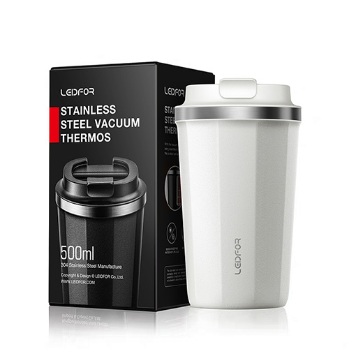 LEIDFOR Coffee Travel Mug with Screw Lid, Vacuum Insulated Tumbler Keep Hot and Cold Double Wall Stainless Steel Thermal Cup Spill Proof 17 oz